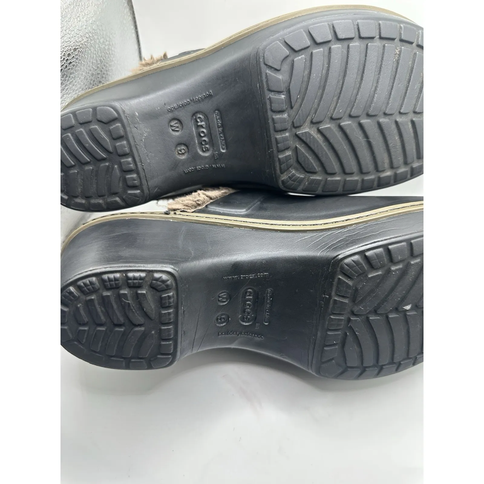 Crocs Cobbler 11552 Women's Black Brown Faux Fur Slip On‎ Mule Clog Shoes Size 9 - Image 5