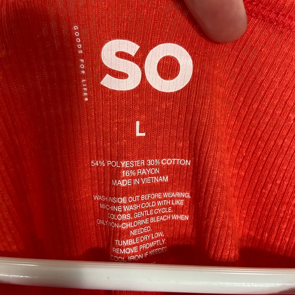 NEW‎ SO women’s bright orange ribbed high neck tied cinched sides cropped top L - Image 4