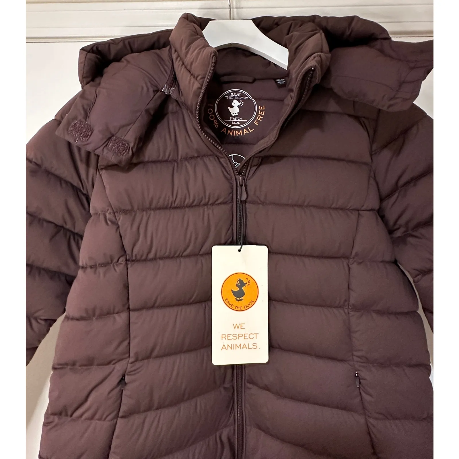 Save the Duck Dorothy Hooded Puffer Coat Ruby Red Size Large/XL NWT Form Fitting - Image 5