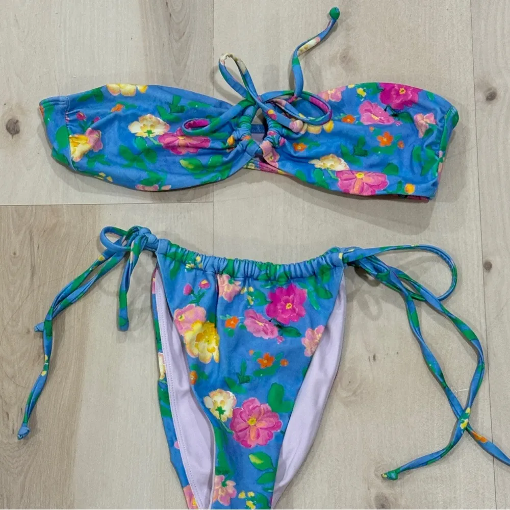PacSun Bikini Set Floral Splash Curtain Tie Side Bottoms hawaii strapless top - Image 2