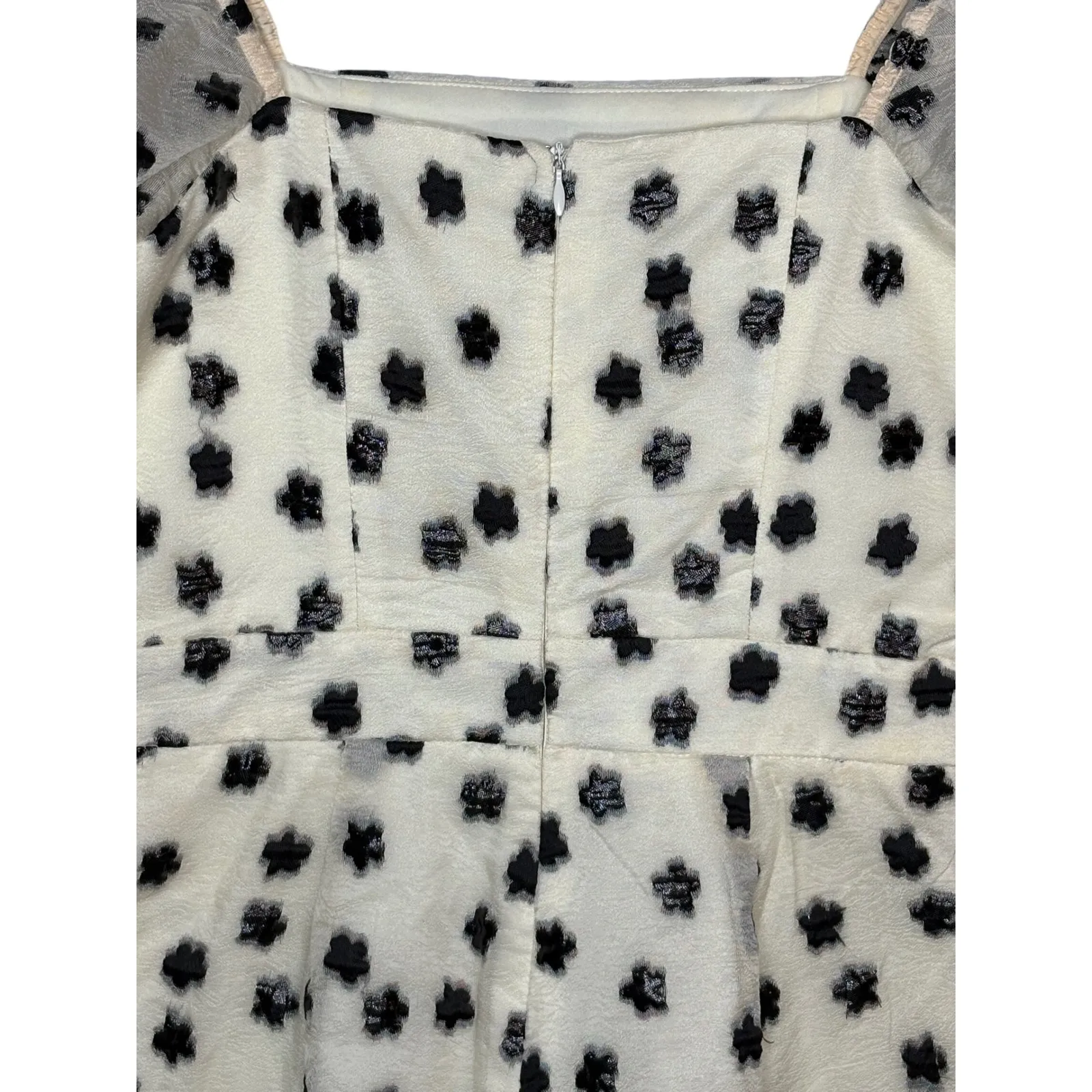 TCEC Cream Black Floral Puff Sleeve Romper 3D Flower Organza Coquette Size Small - Image 10