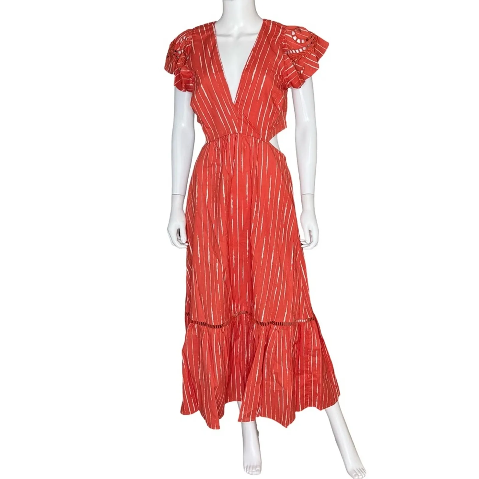 Sachin & Babi Georgia Striped Flutter-Sleeve Cutout Dress Orange Women’s Sz 6 - Image 2