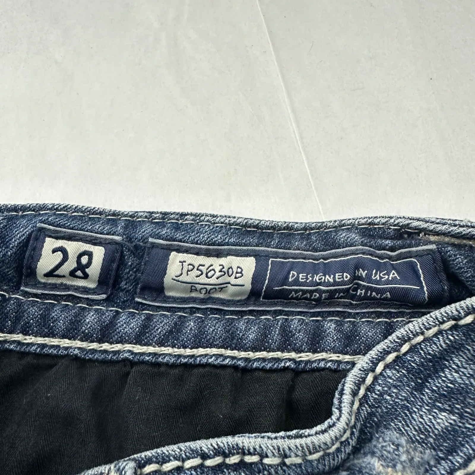 Miss Me Jeans Women Bootcut Embellished Rhinestone Sequins Blue Denim Size 28 - Image 5