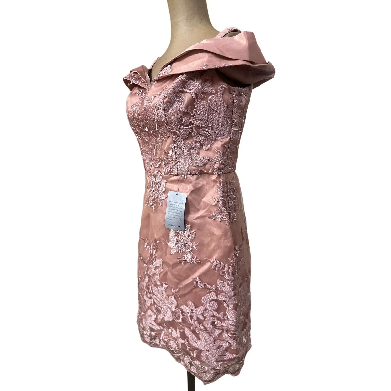 Chi Chi London Mini Dress Off the Shoulder Embroidered Pink Satin New - Image 6