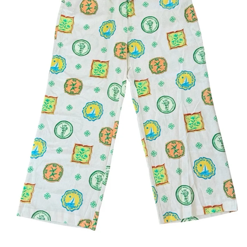 MAISON D’ AMELIE Linen Blend Pull On Tie Waist Pants Summer Boat Vacation Size M Green Size M - Image 6