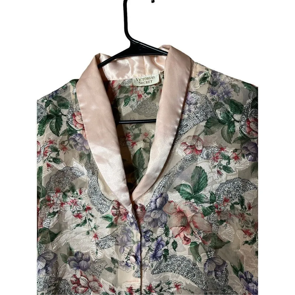 Vintage Victoria’s Secret Gold‎ Label Floral Print Short Sleeve Sleep Top Size M - Image 5
