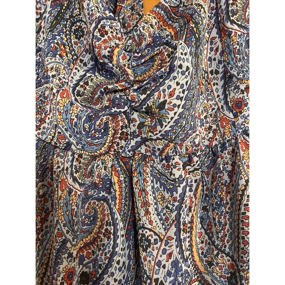Kojooin Puff Sleeve Tie Back Ruffled Dress Navy Paisley Women’s XL NWT Blue - Image 5