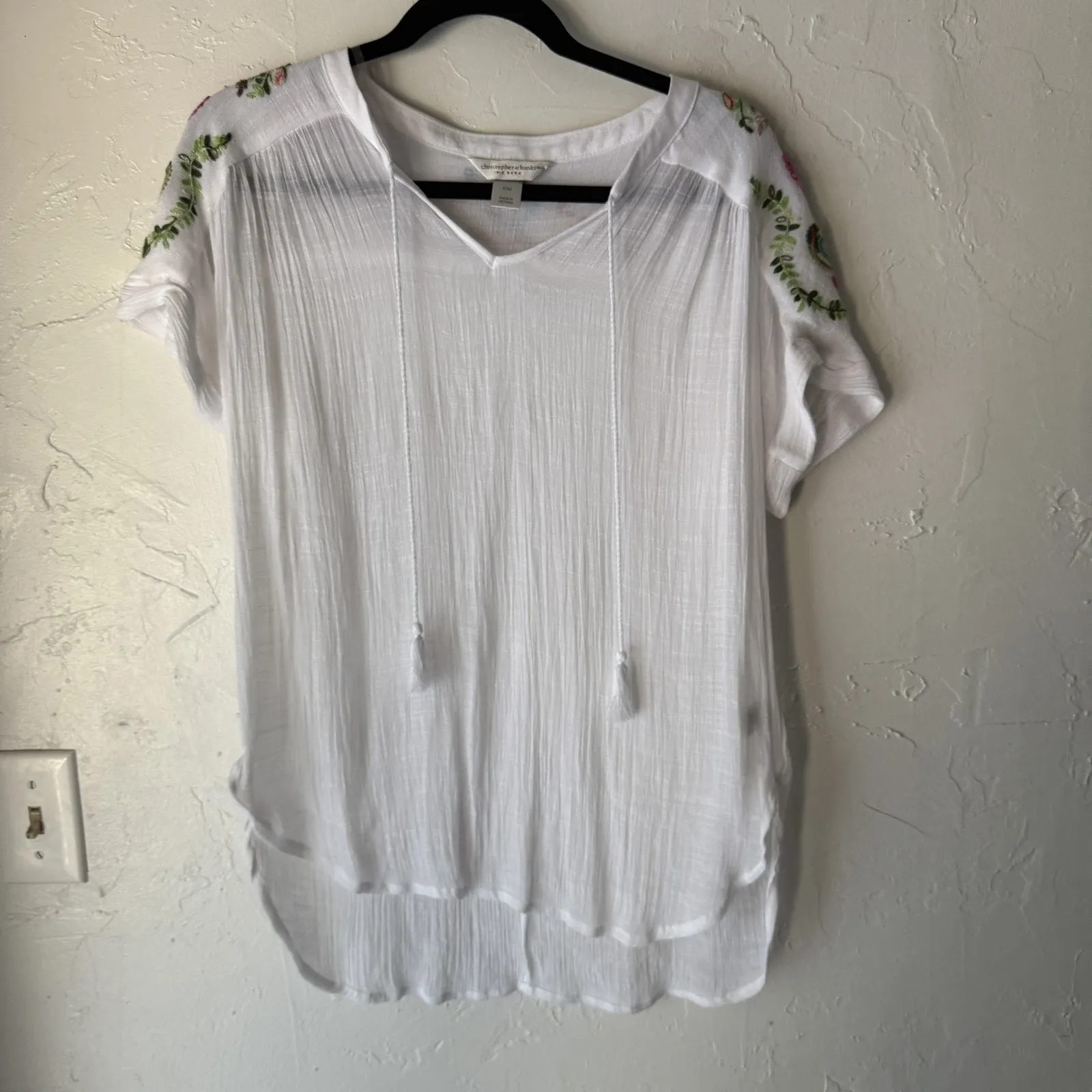 Christopher & Banks Shirt Womens Petite Medium Embroidered Paisley Boho Top - Image 3