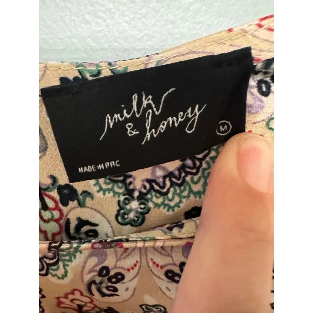 Milk & Honey Long Sleeve Cropped Blouse 70s Style Zipper Side Size M Floral Size M - Image 3