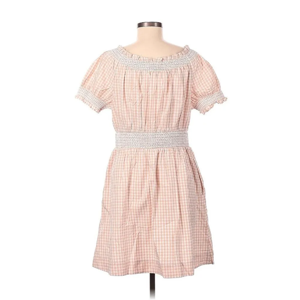 NWT J.Crew Smocked Puff-sleeve in White Warm Clay Gingham Poplin Dress XXS - Image 2