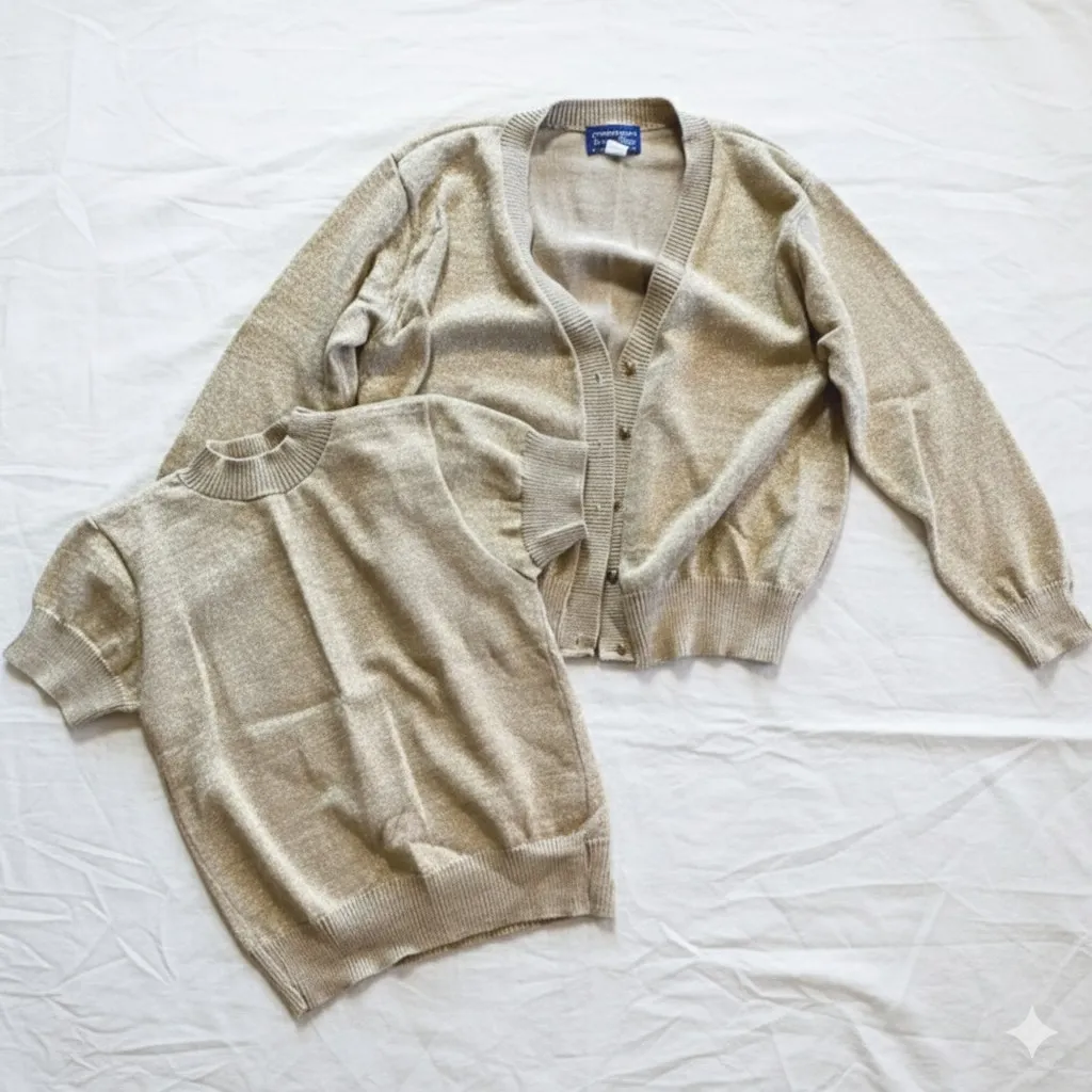 Willow Ridge Vintage Metallic Gold Shirt Cardigan Set Womens Medium - Image 2