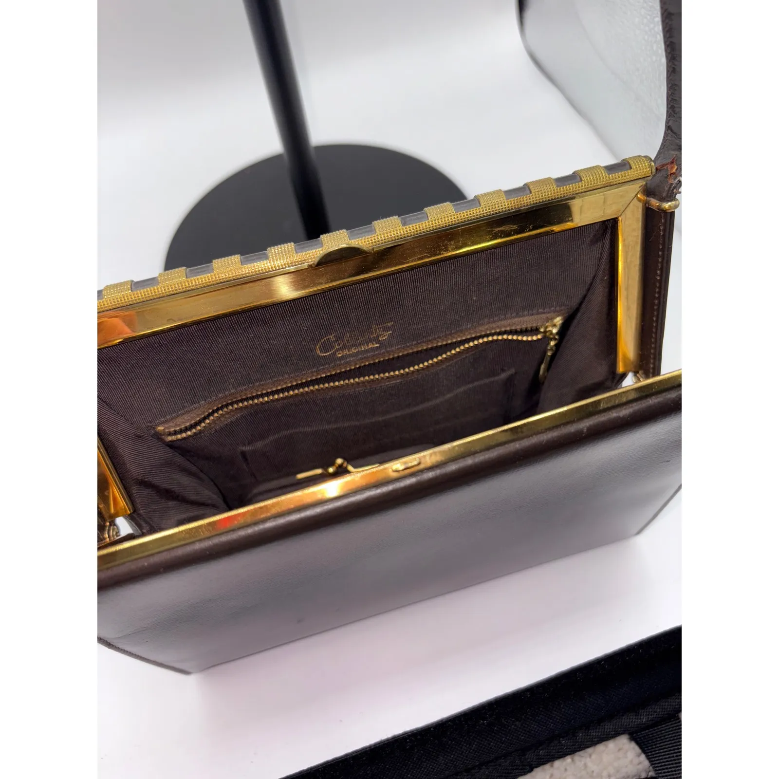 Vintage Collentz Originals Structured Brown Leather Handbag w/ accessories - Image 7