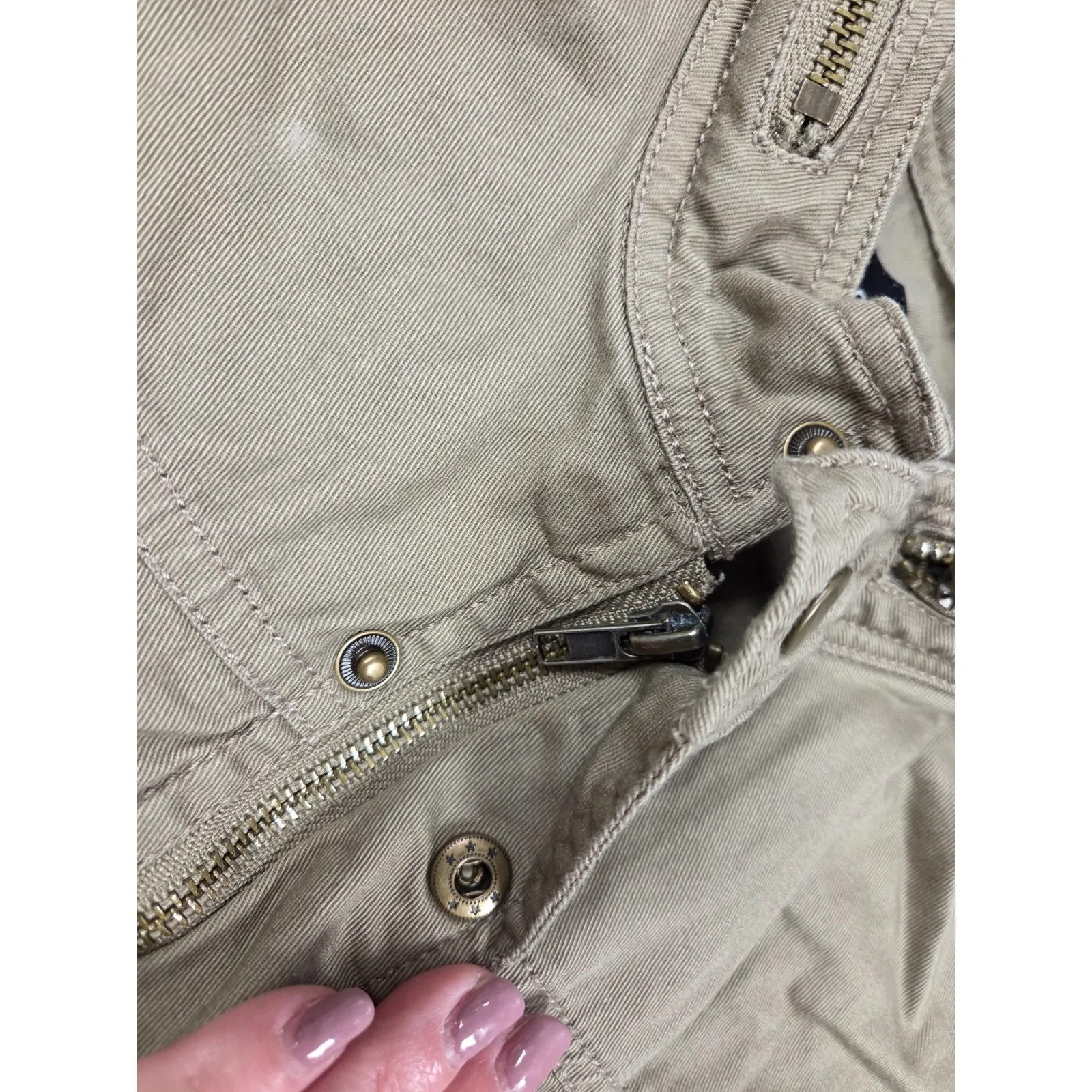 Black Rainn Green Denim Full Zip Mock Neck Jacket Knit Sleeves Large - Image 5