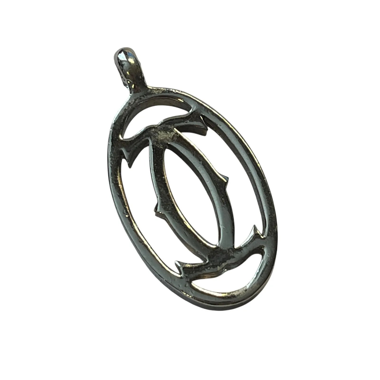 Cartier 2C Logo Pendant Charm Silver Tone Necklace Top Vintage Unisex - Image 2