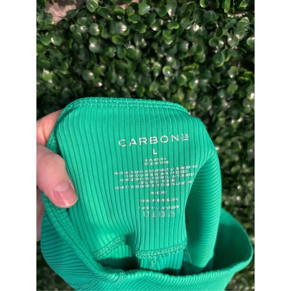 Carbon38 High Rise Kelly Green Ribbed Biker Shorts Sz Large NWT - Image 4