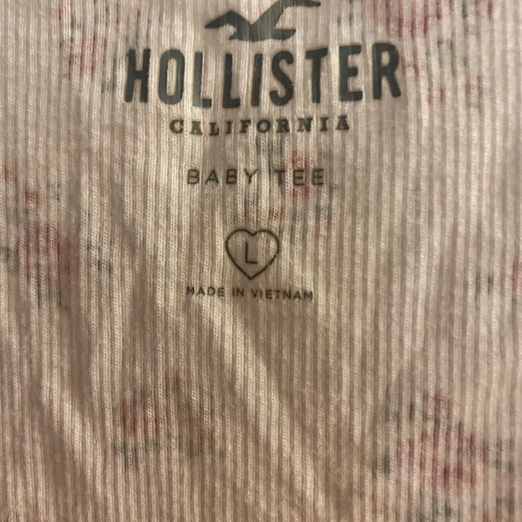Hollister Womens Top Shirt Baby Tee L Long Sleeve White Floral Print Bust 42” - Image 2