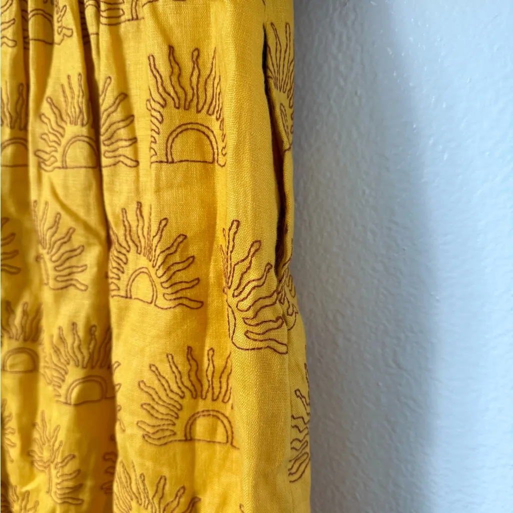 CALA DE LA CRUZ Uti Midi Dress 100% Linen Puff Sleeves pocket size S Yellow - Image 11