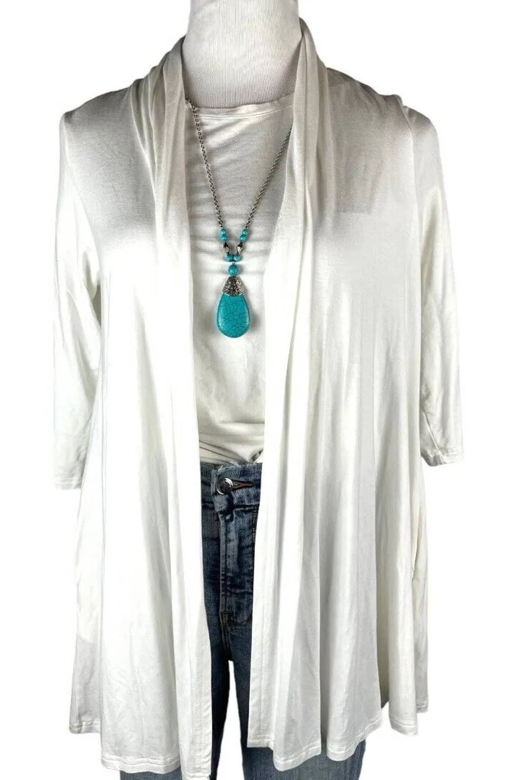 White Bamboo Open Front Minimalist Staple Cardigan S/M Orange Fashion Village Size M - Image 1