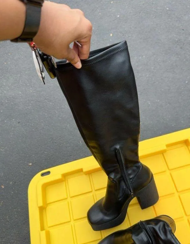 Abound Black pleather platform boots knee high - Image 5