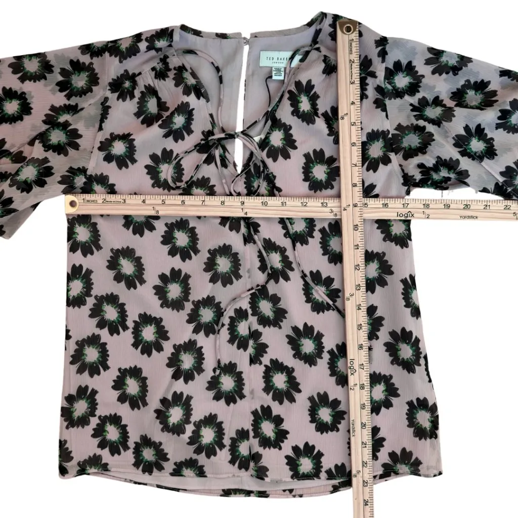 Ted Baker London Harlynn Split Sleeve Floral Top Neck Tie Sz 1 (US 4) NWT Pink - Image 11