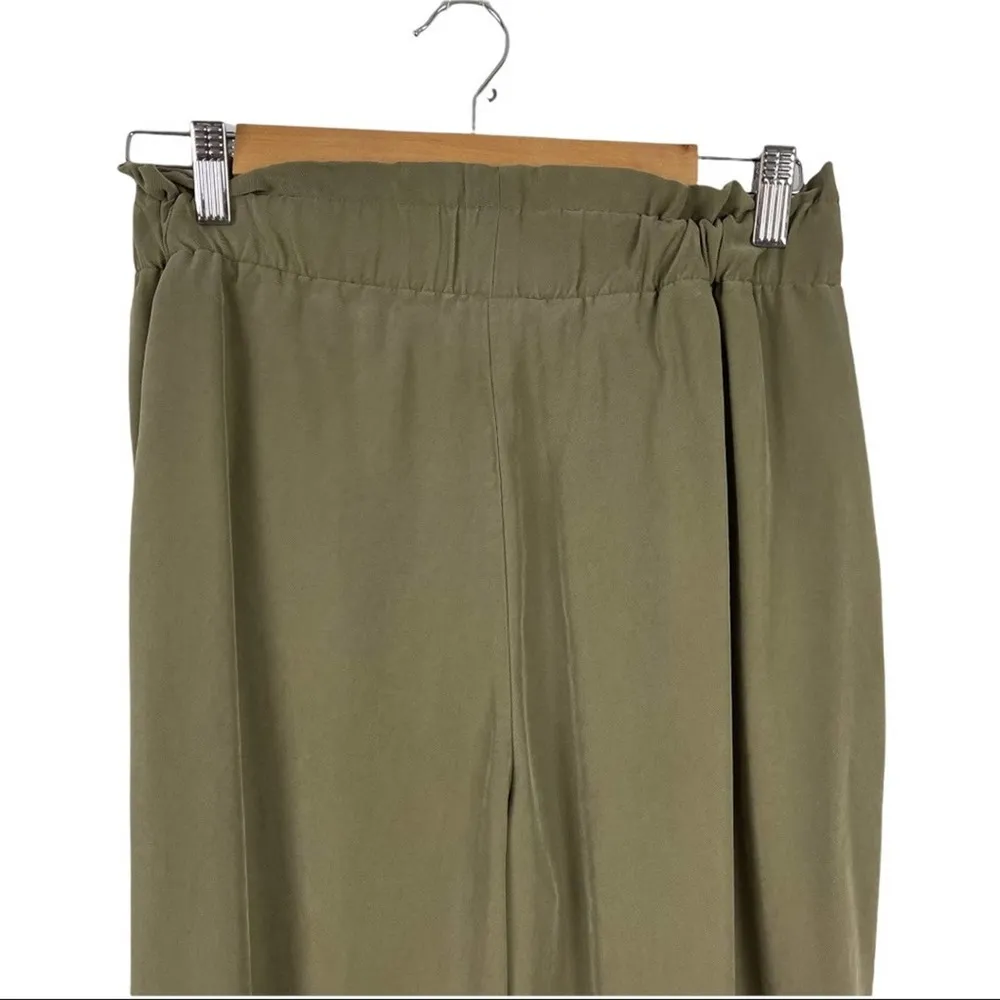 Zara Paperbag Waist Green Viscose High Rise Waisted Trousers Pants Size Medium - Image 9