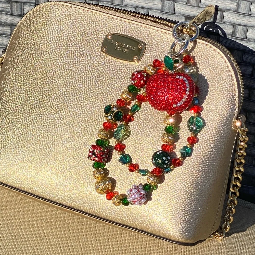 🍎 Luxury Bag/Phone Chain Charm/Keychain Rhinestone RED APPLE Bling Crystal Beads - Image 7