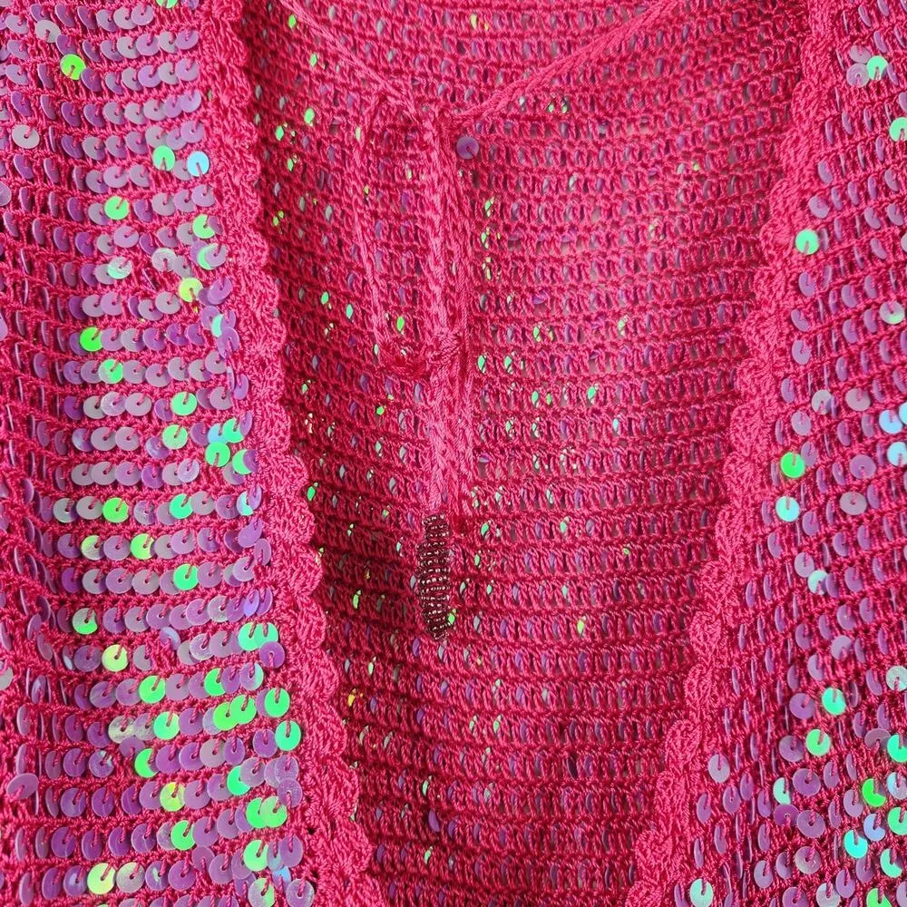Retrofete Tara Crochet Dress Iridescent Pink Long Sleeve XS/S NWT Sequins - Image 9