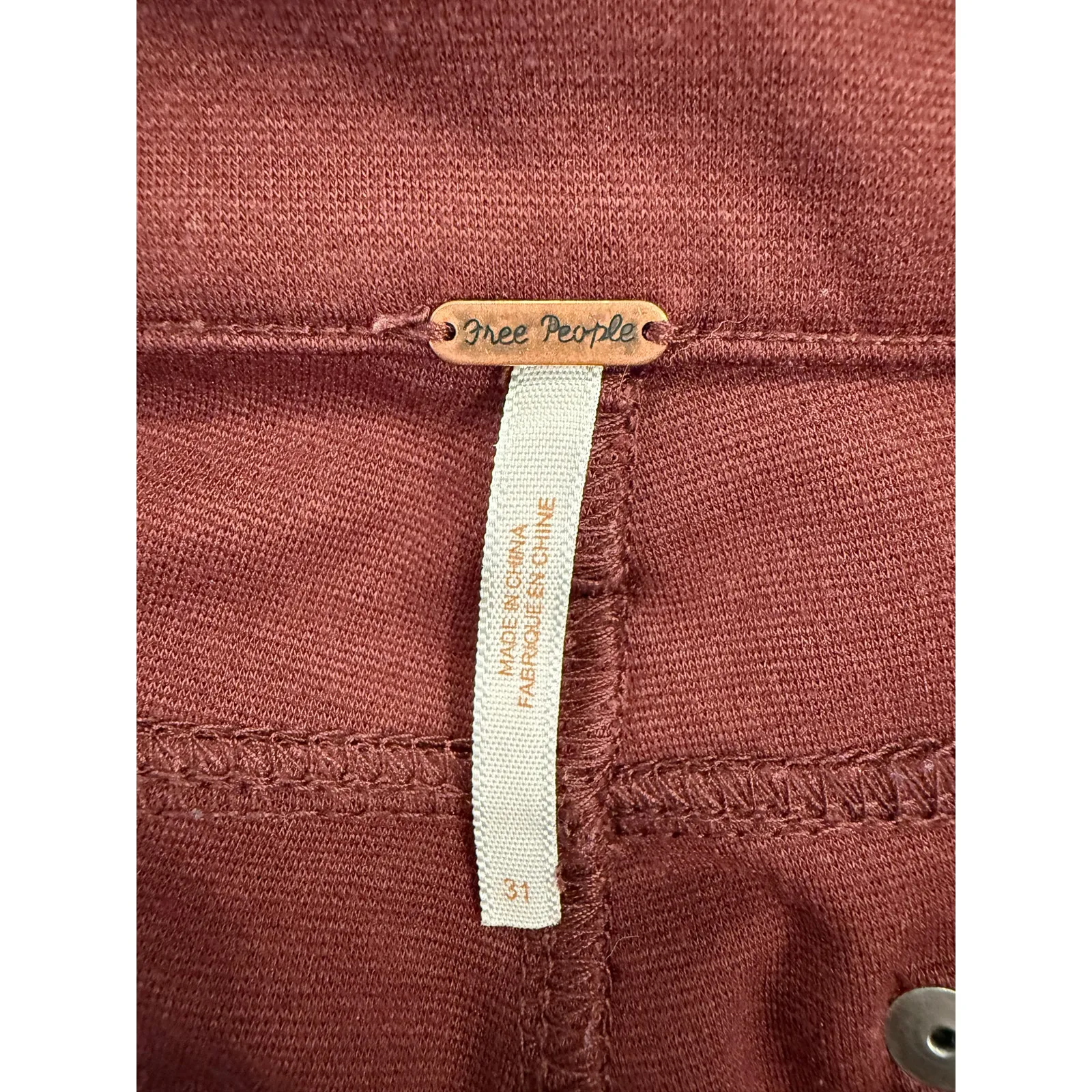 Free People Burgundy Maroon Stretch Rayon Knit Skinny Pants Size 31 Stretch - Image 7