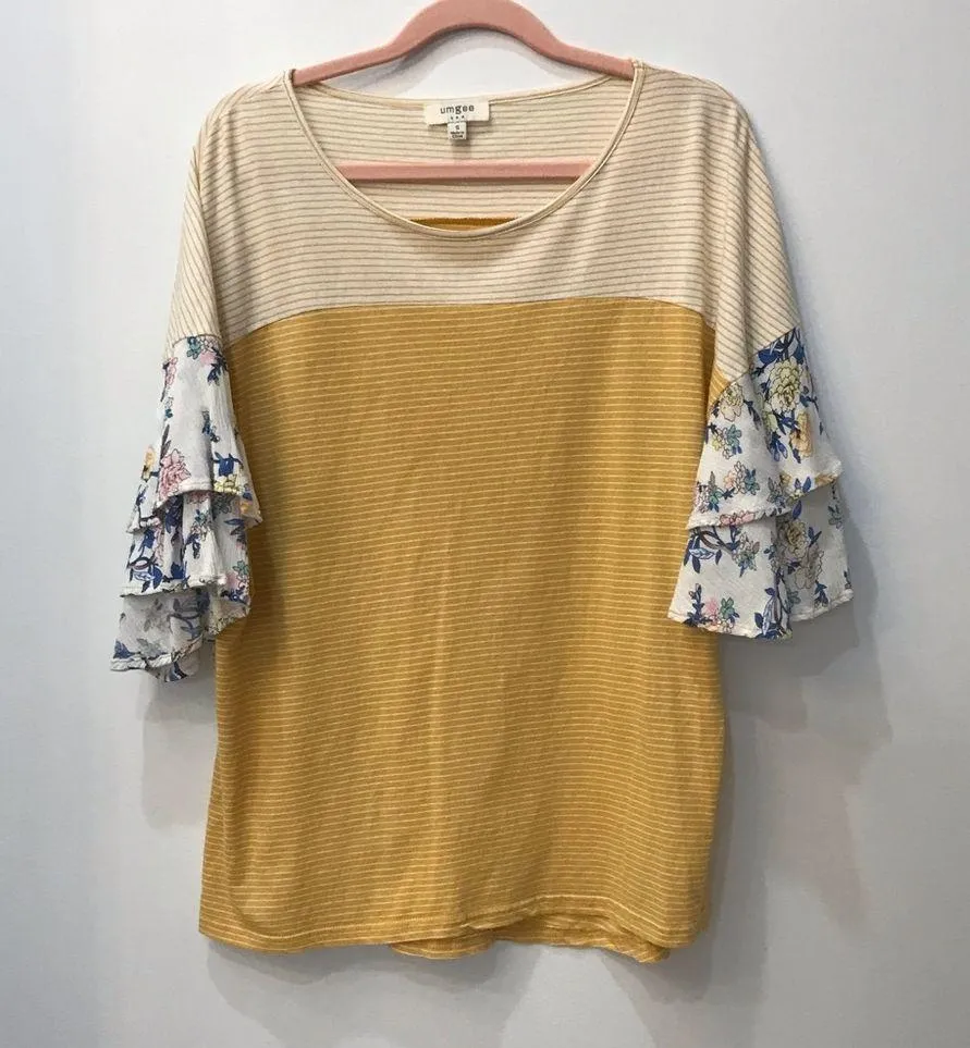 Boho Boutique floral yellow Umgee shirt size small - Image 5