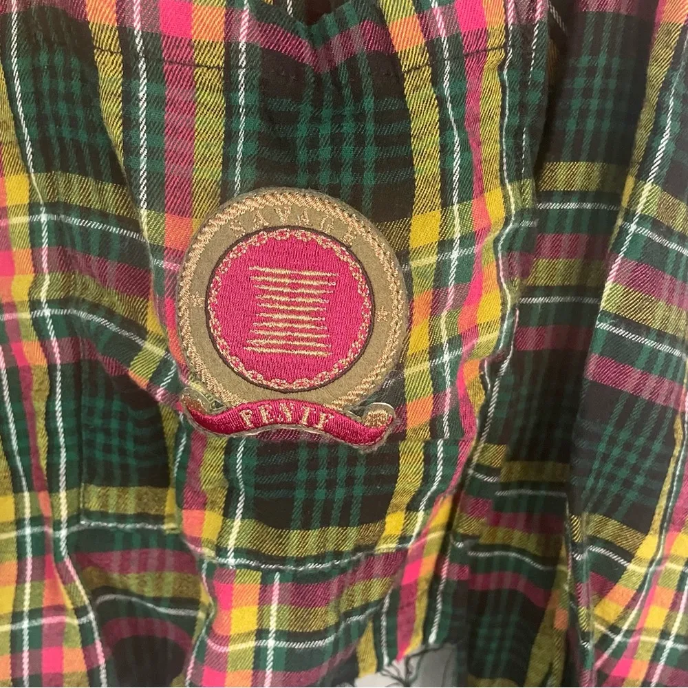 Savage X Fenty Tied Up Tartan Raw Hem PJ Shirt-Pink Canterbury Plaid size 2XL - Image 9