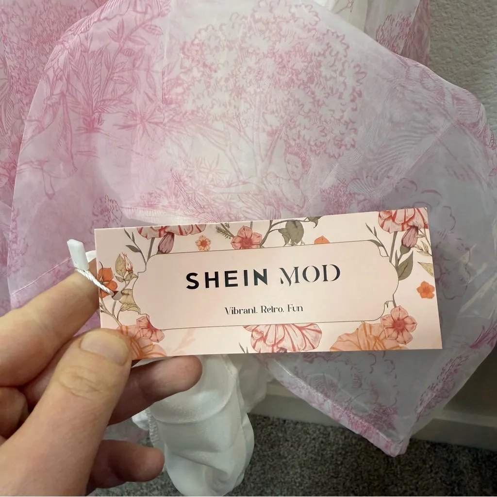 NWT Shein Mod Milkmaid Bustier Floral Chiffon Midi Dress White/Pink XS Pink - Image 11