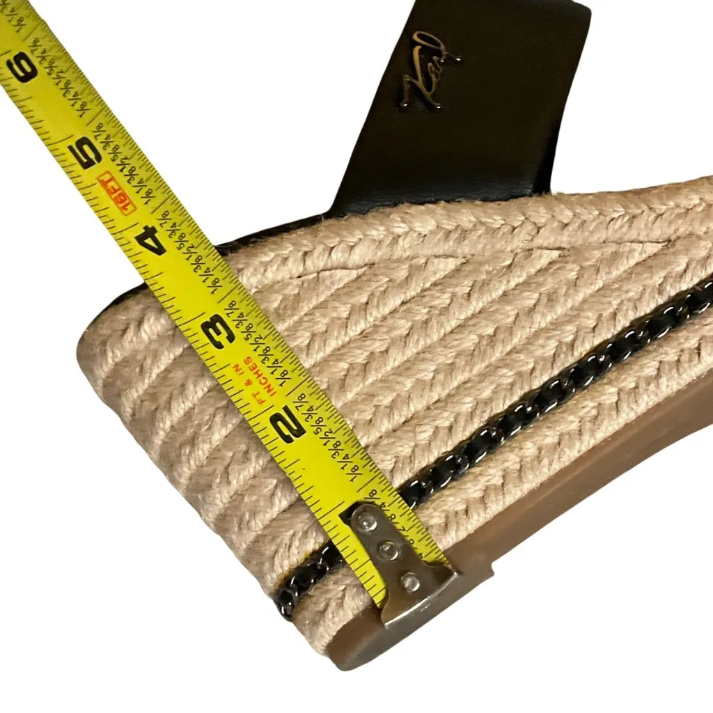Karl Lagerfeld Black Leather Espadrille Wedge Sandals With Braided Jute Soles 8 - Image 3