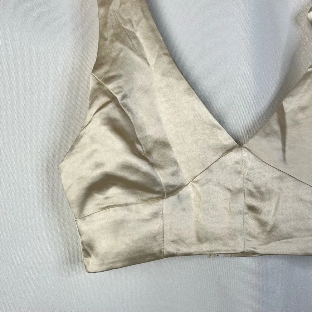 Lioness Champagne Beige Satin Tie Strap Escape Artist Crop Tank Top XS - Image 4