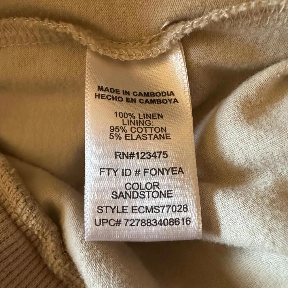 Company Ellen Tracy 100% Linen Skorts Beige Adjustable Waist Womens Small - Image 4