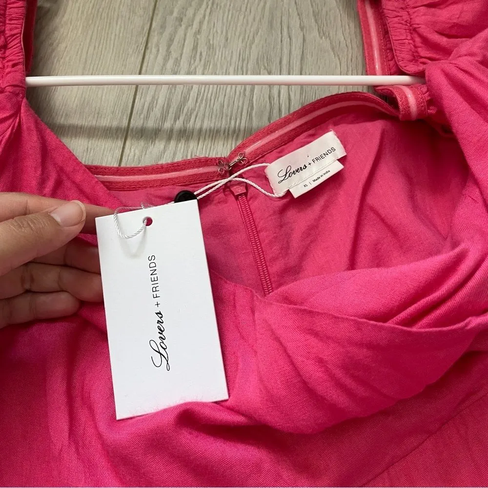 Lovers + Friends (NWT) Aella Mini Dress Pink (xsmall) eyelet puff sleeve party - Image 4