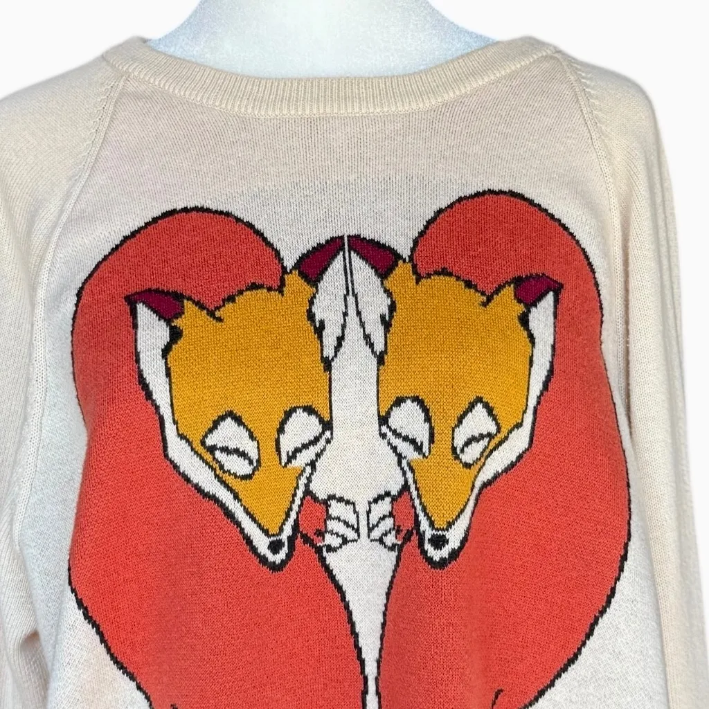 Cooperative Oversized Fox Love Cream Sweater Sz S‎ - Image 3