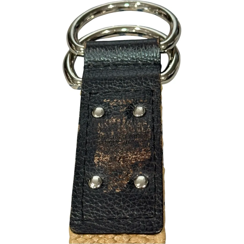 Michael‎ Kors Tan Woven Stretch Belt Leather Trim Logo Plate Double D-Ring S/M - Image 6