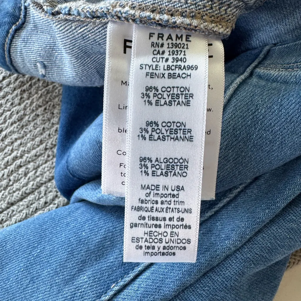 FRAME Denim Le Bardot Crop Flare Front Pocket Cropped Flare Raw Hem Jeans Sz 25 - Image 5