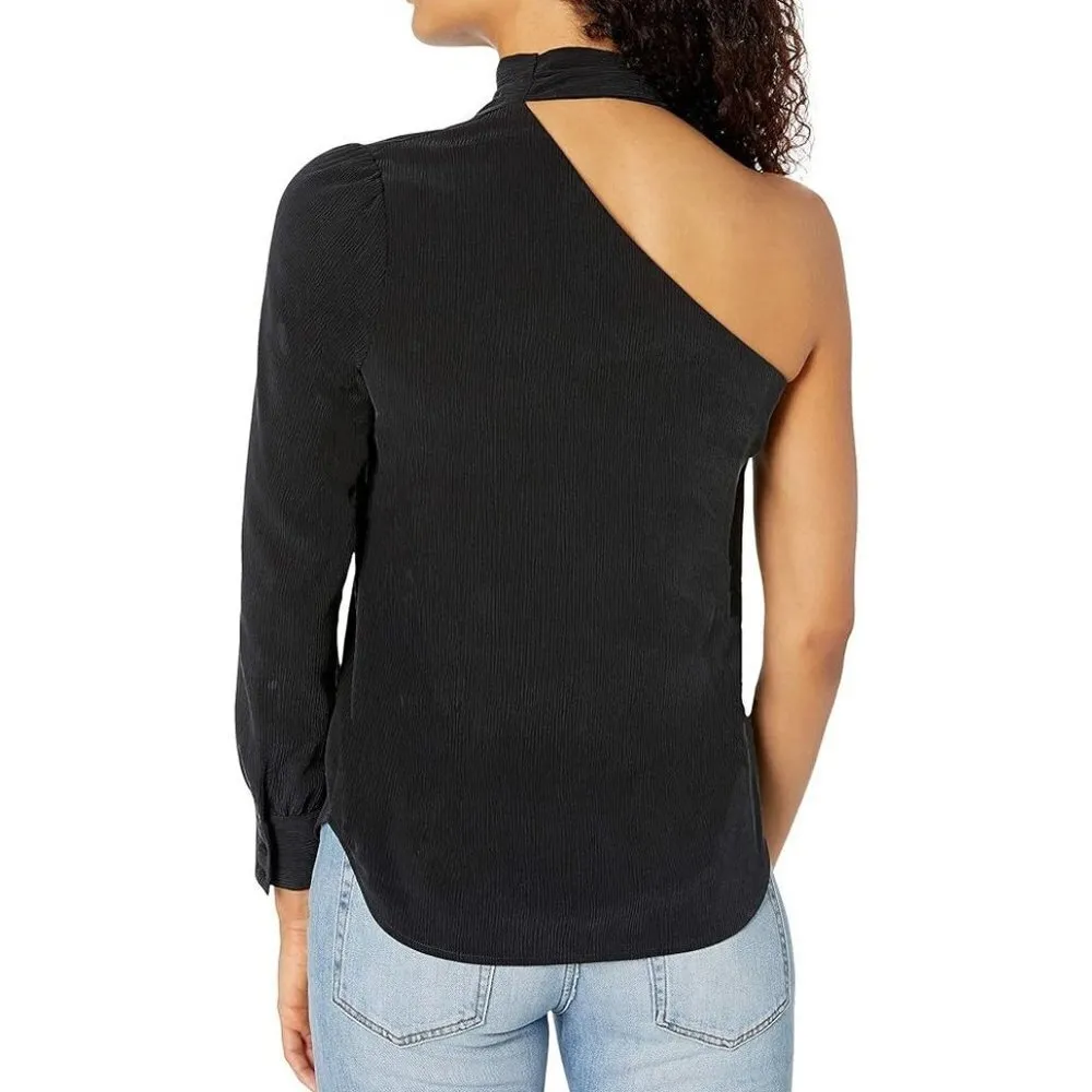AG Adriano Goldschmied Women's Malia Tie Neck One Sleeve Top Blouse Black XS NWT - Image 2