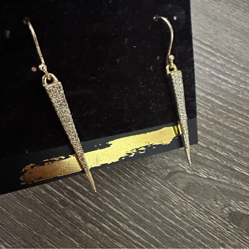 Melinda Maria Pave Lillian Drop Pyramid Dagger Earrings 14K Gold Plated - Image 5