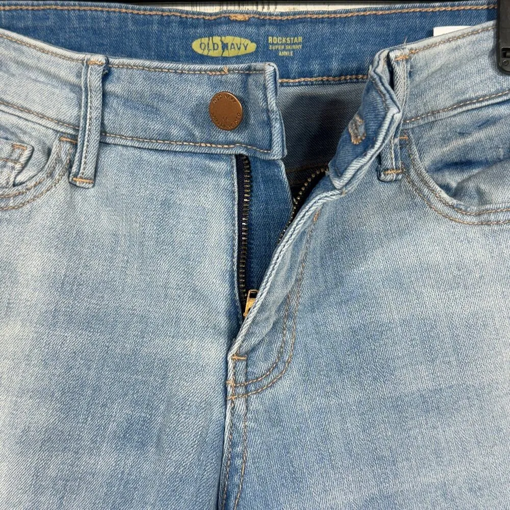 Old Navy SZ 4 Rockstar Jeans Super Skinny Ankle Distressed Stretch Frayed Hems - Image 6