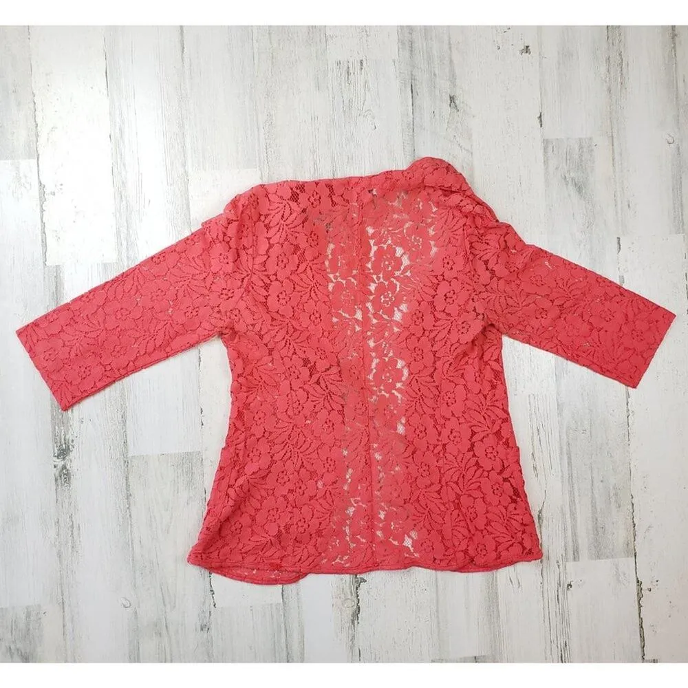 Pinky Lace 3/4 Sleeve Open Front Pink Lace Blazer Jacket Women's Size Small - Image 3