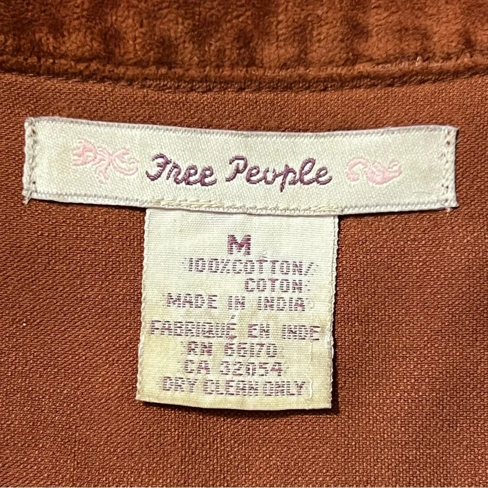 Free People Burnt Orange Button Down Velvet Long Sleeve Cropped Jacket - Image 9