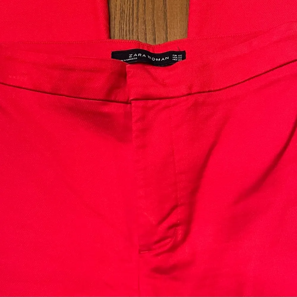 ZARA Straight-Fit Slim Stretch Mid-Rise Cigarette Ankle Pants Tomato Red Size XS - Image 2