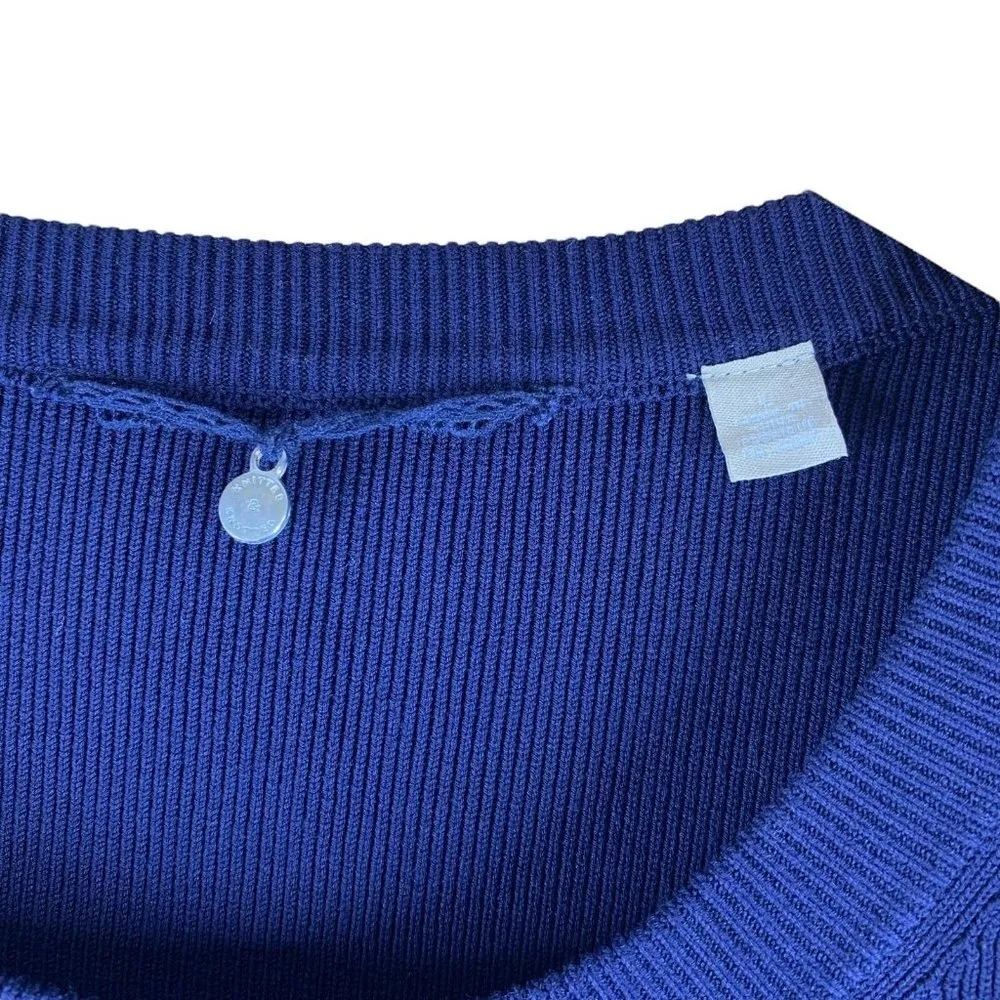 Knitted & Knotted CONSTANCE Navy Blue Ruffle Sleeve Knit Top Size Large Sweater - Image 4