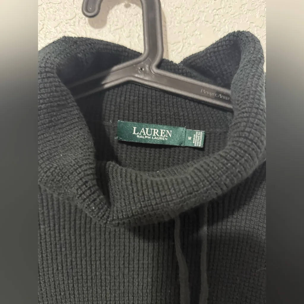 Lauren Ralph Lauren Solid Black Waffle Knit Cowl Neck Sweater - Image 4