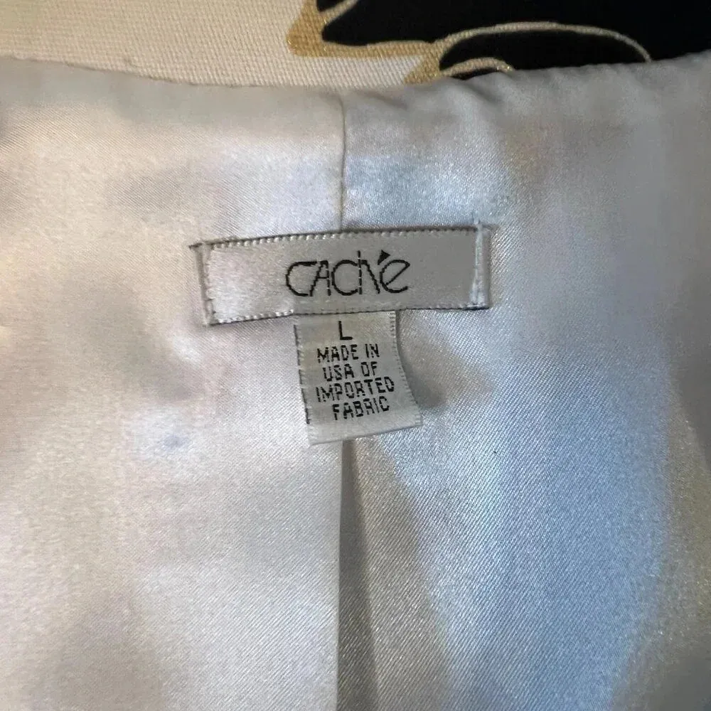 Cache Vintage Floral Cropped Jacket Balloon Sleeve Brown Cream Large EUC - Image 8