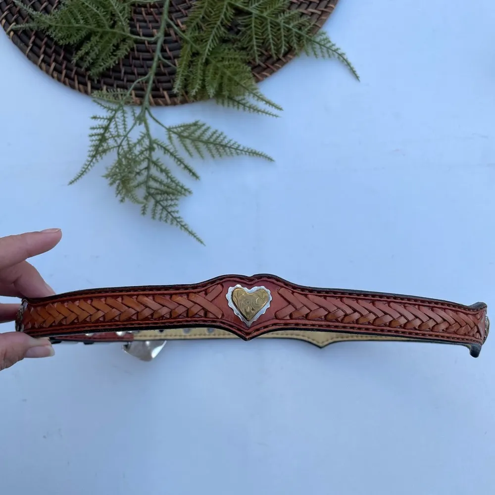Women’s Belt Brown Leather Braided Heart Buckle - Image 4