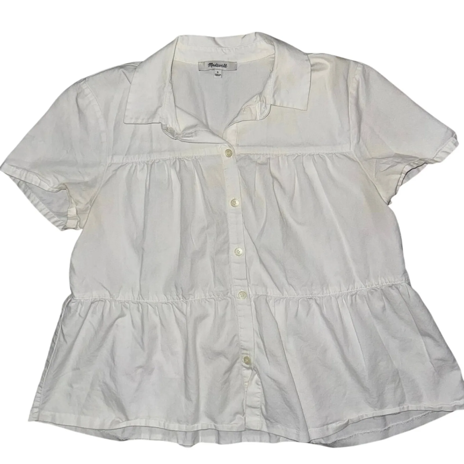 Madewell White Tiered Seamed Button Down Top small blouse crisp clean girl aesth - Image 5