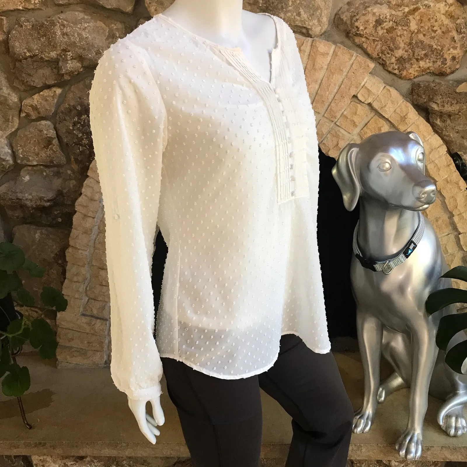 Brixton Ivy Cream Embroidered Blouse Long Sleeve Shirt Women's Size Medium - Image 4